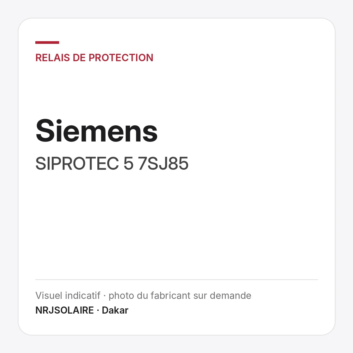 Siemens SIPROTEC 5 7SJ85 — visuel indicatif NRJSOLAIRE