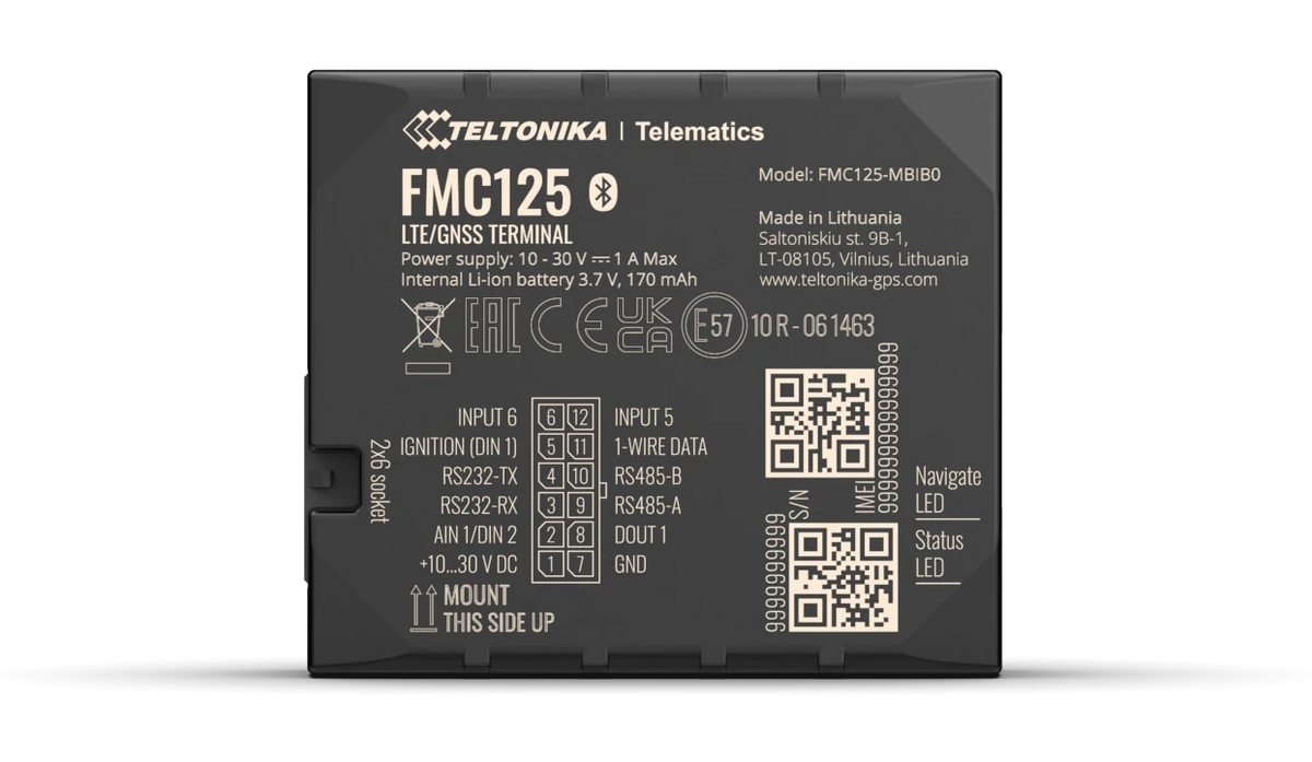 Teltonika FMC125, traceur GPS 4G LTE Cat 1 avec RS232/RS485 — photo constructeur